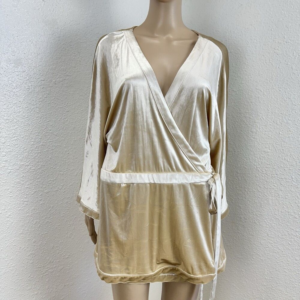 New York & Company  Women Velvet Wrap Kimono Blouse XL New Money Neutral Capsule